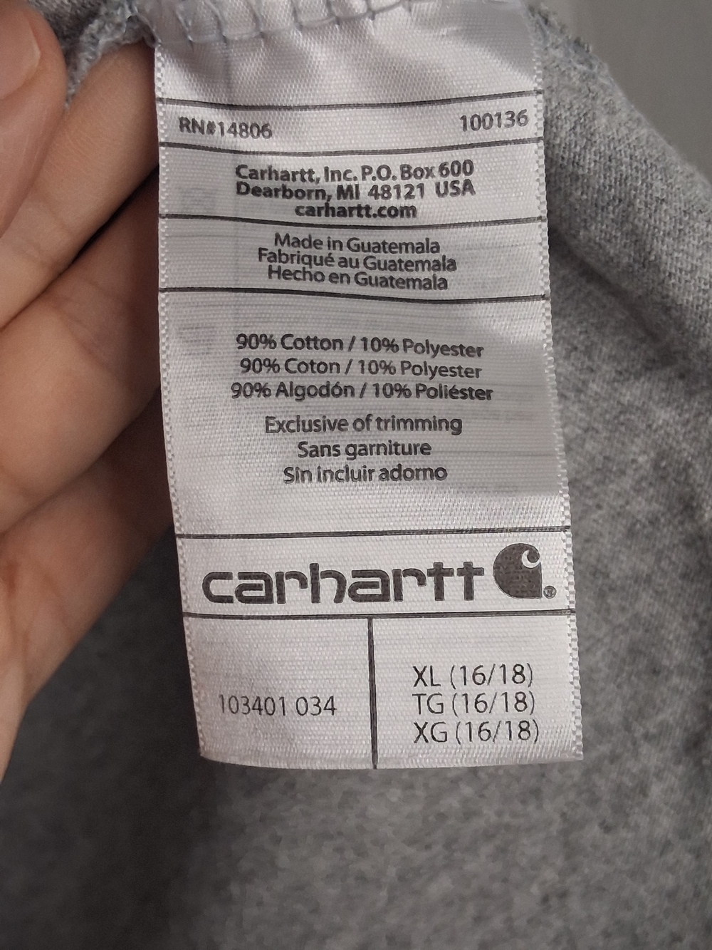 Carhartt Original Fit Gray Long Sleeve Logo Sleeve T-Shirt Youth XL 16/18 Cotton - Picture 5 of 11